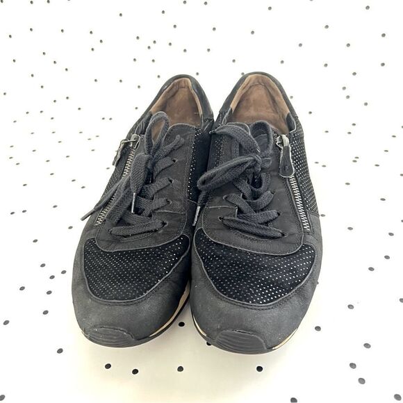 🌱 PAUL GREEN 🌱 black leather suede sneakers size 9,5 zipper - Picture 9 of 12